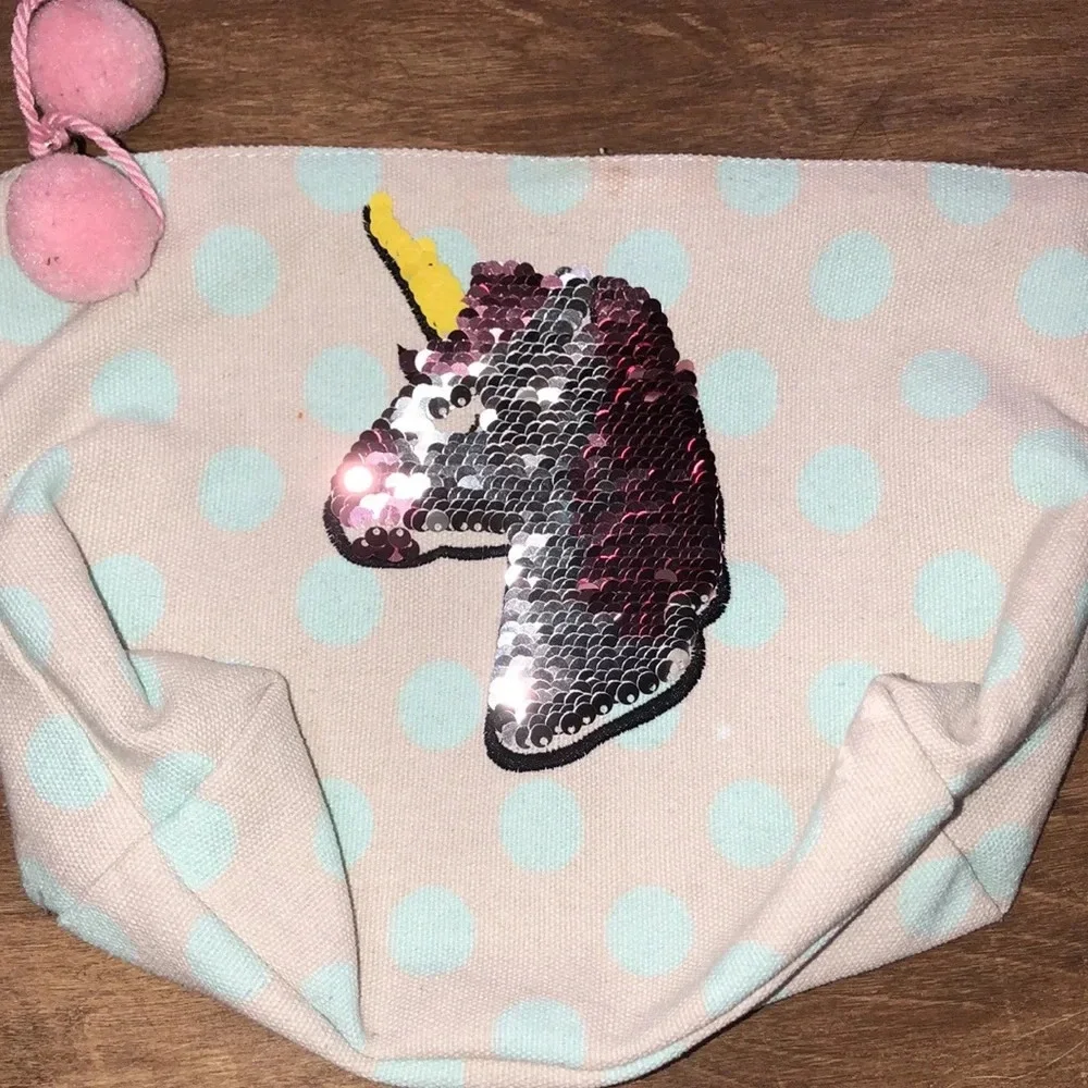 Sequin Unicorn polka dot cosmetic bag